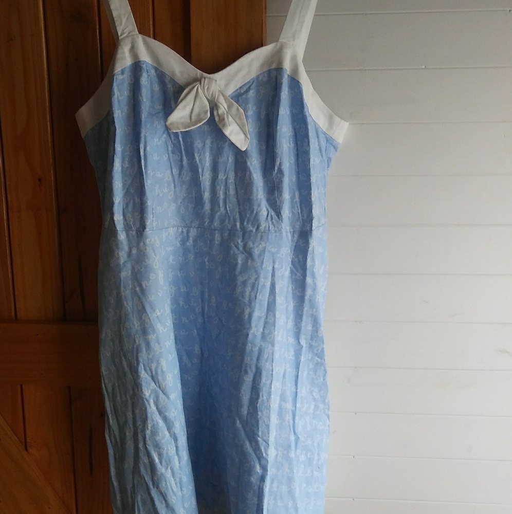 Modcloth Fervour Light Blue White Alphabet Dress